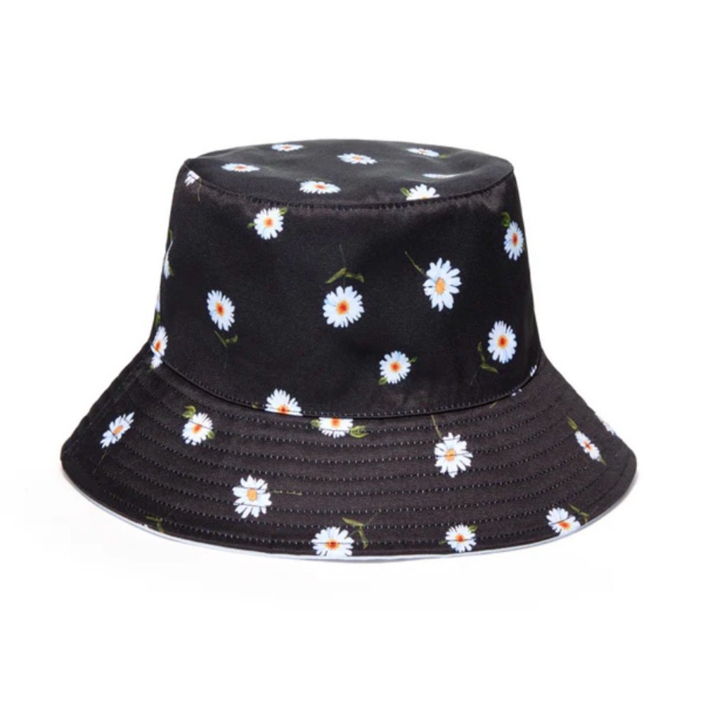 Black Daisy Print Bucket Hat
Reversible